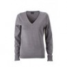 Ladies' V-Neck Pullover Pulower sweter z dekoltem w serek damski JN658 - grey-heather