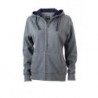 Ladies' Lifestyle Zip-Hoody Bluza z kapturem zapinana na zamek damska JN962 - grey-melange/navy